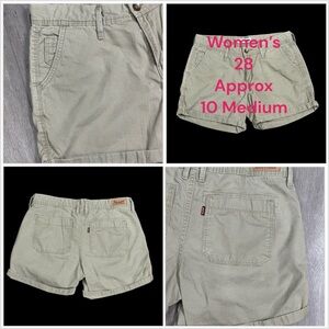 Women’s Levi’s 28 10 Medium Shorts Chino Khakis Khaki Rolled Hem Twill 5 Pocket